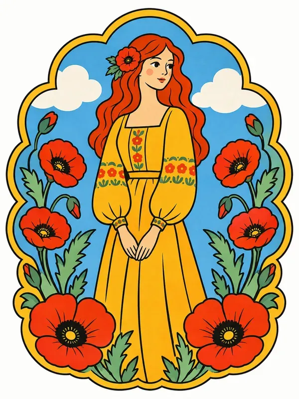 Retro Bold Line Folk Vector Art