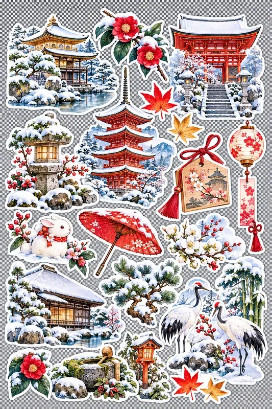 Japanese Kawaii Watercolor Sticker Sheets
