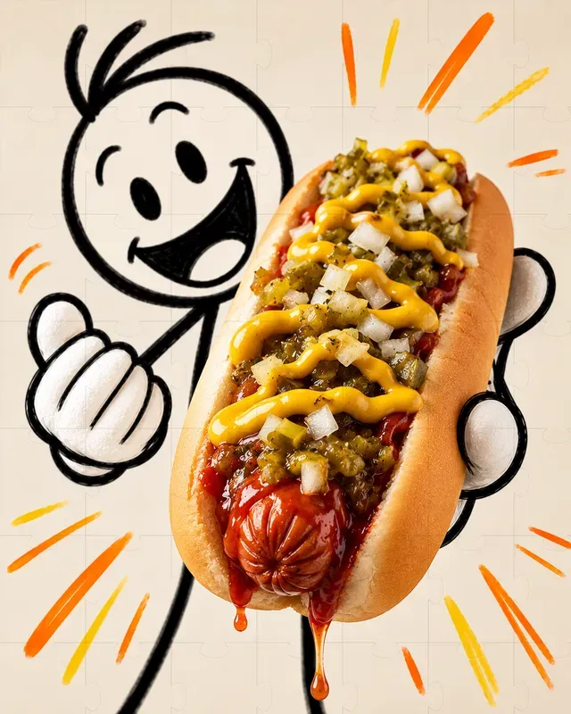 Stick Figures Offering Fast Food