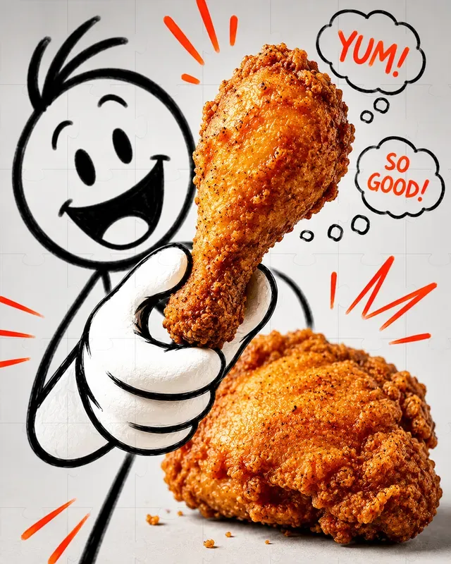 Stick Figures Offering Fast Food