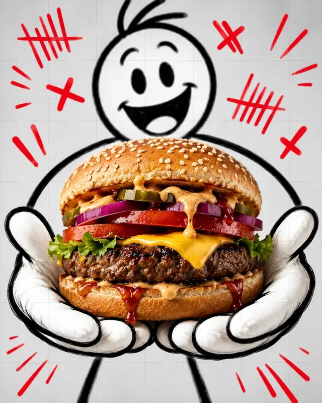 Stick Figures Offering Fast Food