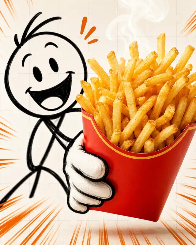 Stick Figures Offering Fast Food