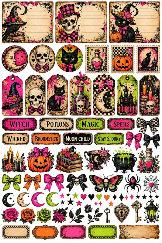 Vintage Halloween Junk Journal Clipart