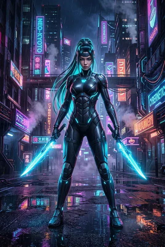 Cyberpunk Neon Samurai Art