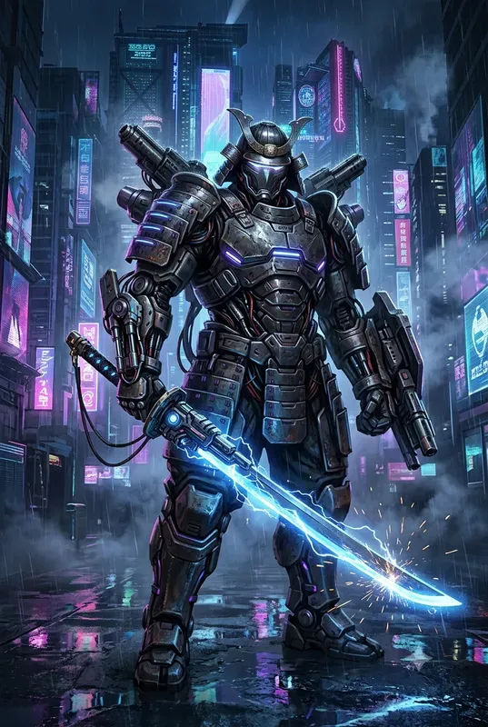 Cyberpunk Neon Samurai Art