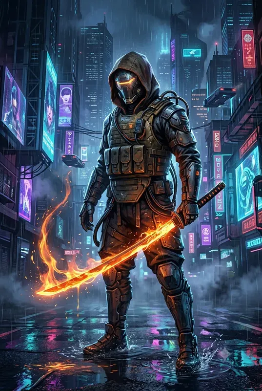 Cyberpunk Neon Samurai Art