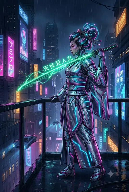 Cyberpunk Neon Samurai Art