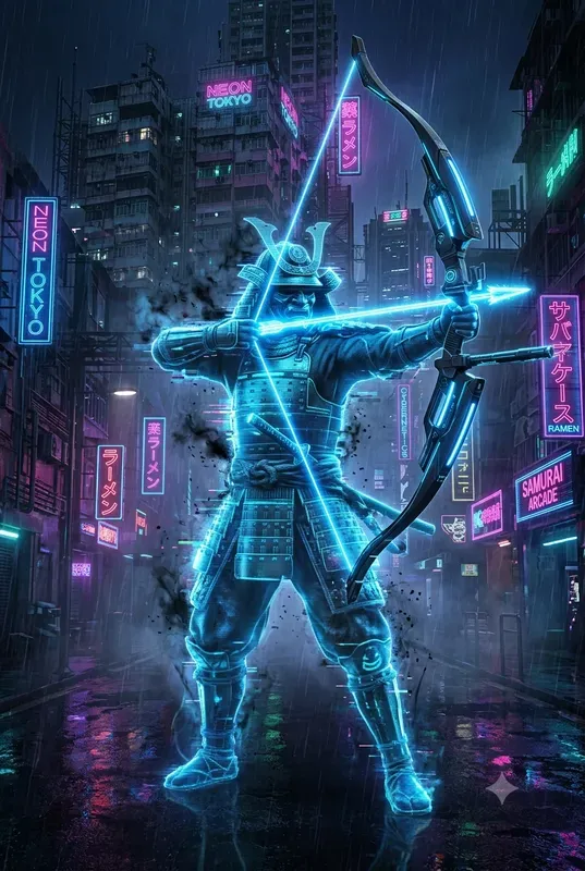 Cyberpunk Neon Samurai Art