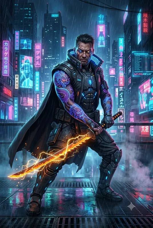 Cyberpunk Neon Samurai Art