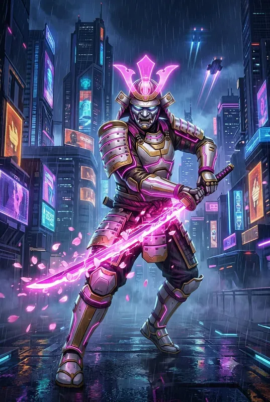 Cyberpunk Neon Samurai Art