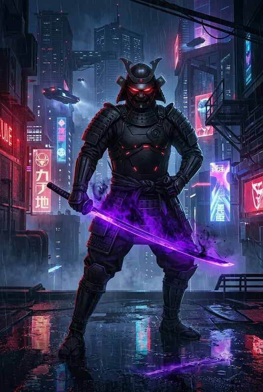 Cyberpunk Neon Samurai Art