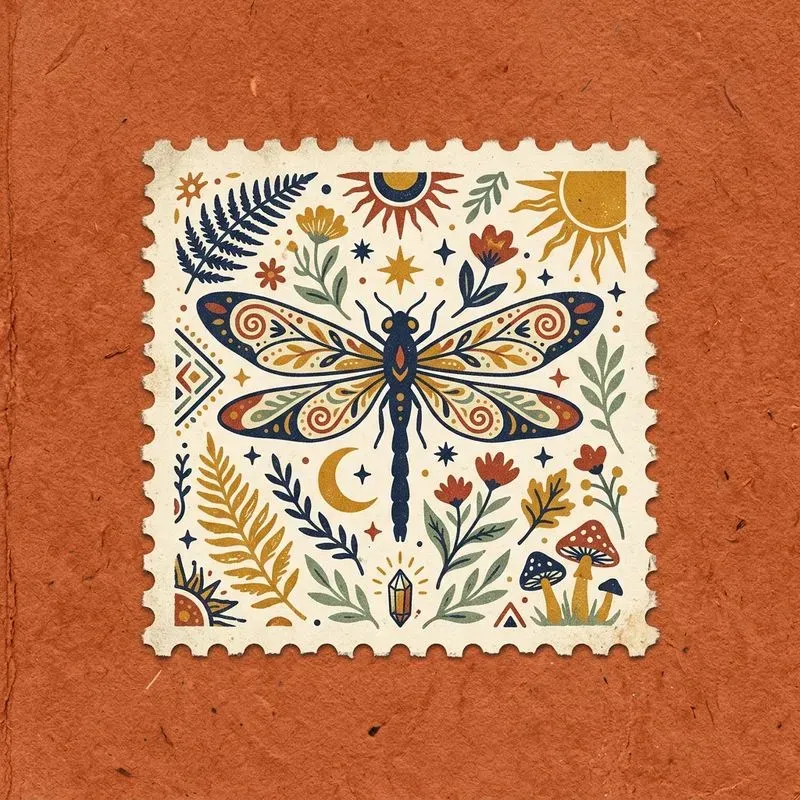 Mystic Nature Folk Art Postage Stamps