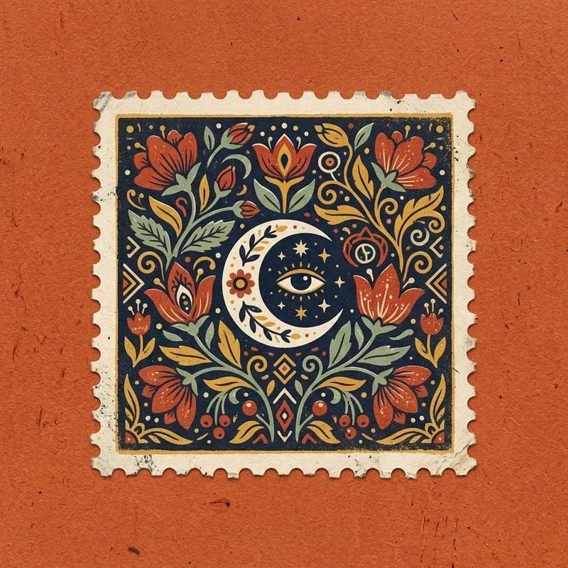 Mystic Nature Folk Art Postage Stamps