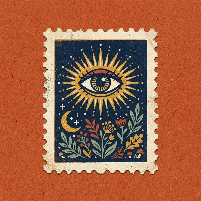 Mystic Nature Folk Art Postage Stamps