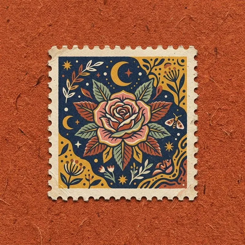 Mystic Nature Folk Art Postage Stamps
