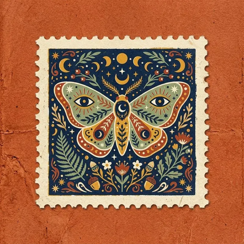 Mystic Nature Folk Art Postage Stamps