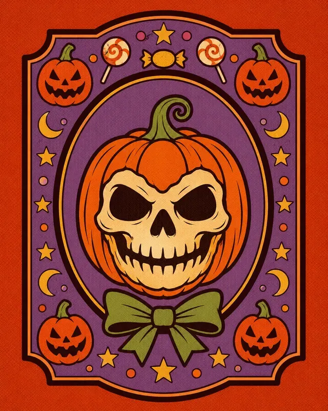 Retro Halloween Mascot Badge Posters
