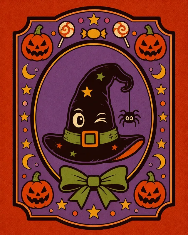 Retro Halloween Mascot Badge Posters