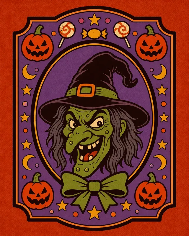 Retro Halloween Mascot Badge Posters