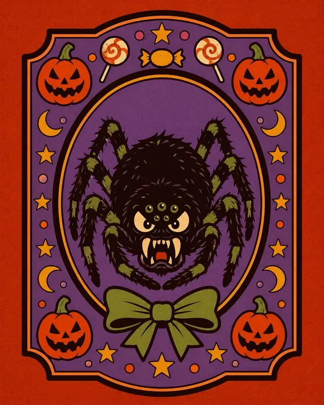 Retro Halloween Mascot Badge Posters