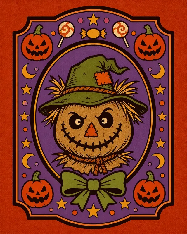 Retro Halloween Mascot Badge Posters