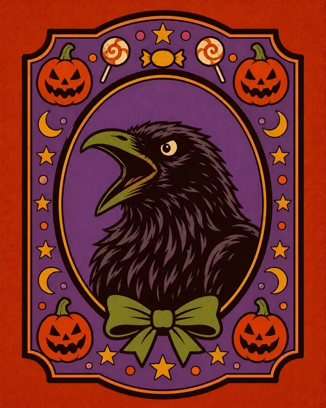 Retro Halloween Mascot Badge Posters