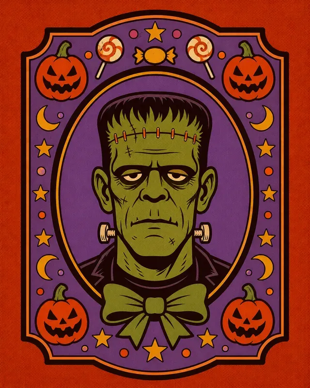 Retro Halloween Mascot Badge Posters