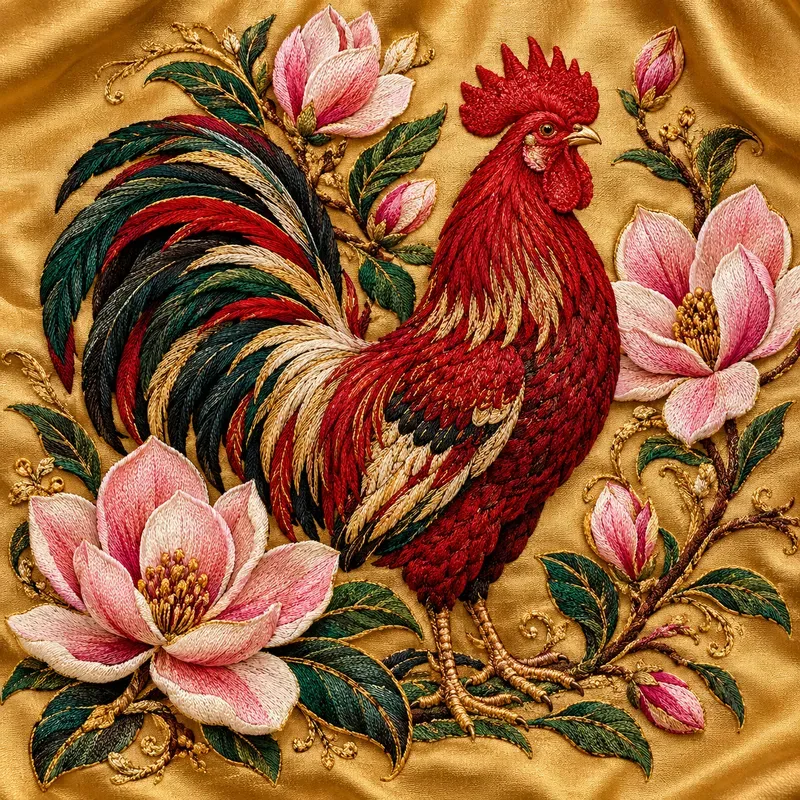 Royal Embroidered Rooster Art