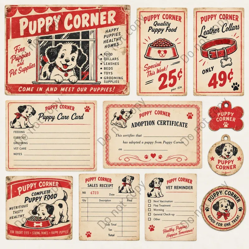 Retro Pet Shop Ephemera Sheets