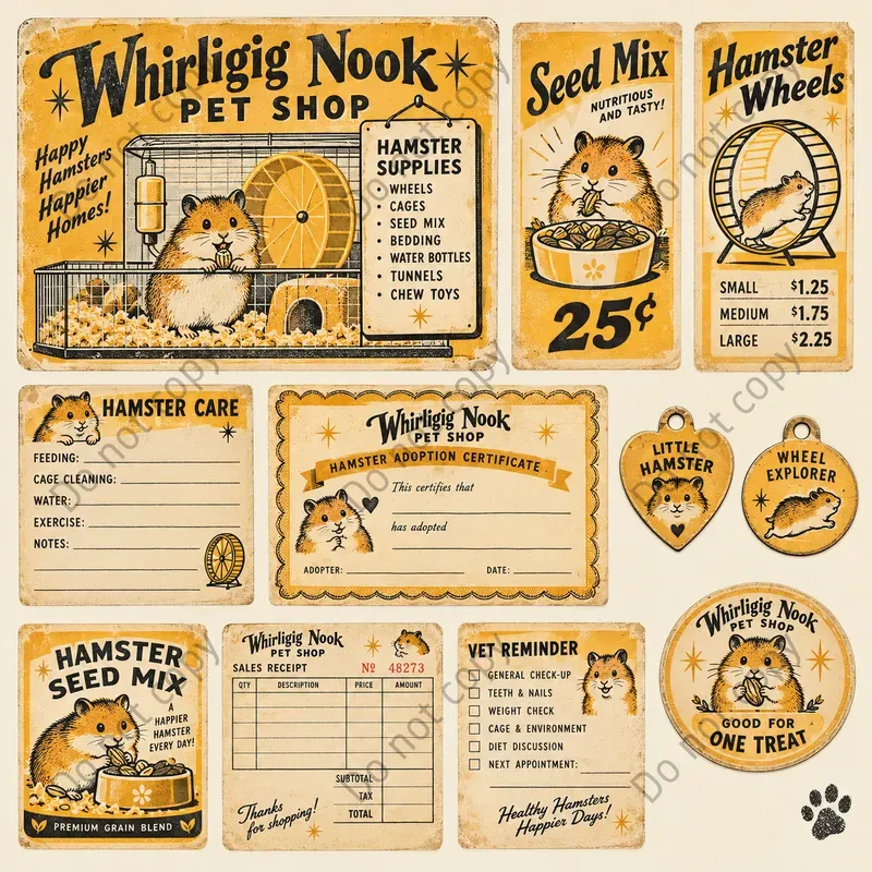 Retro Pet Shop Ephemera Sheets
