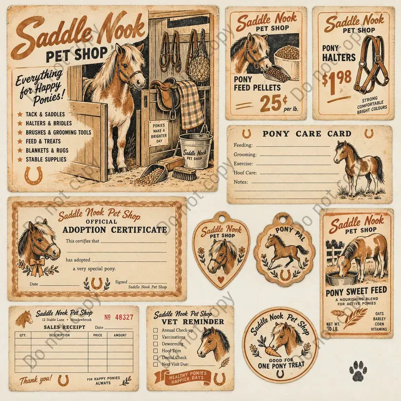 Retro Pet Shop Ephemera Sheets
