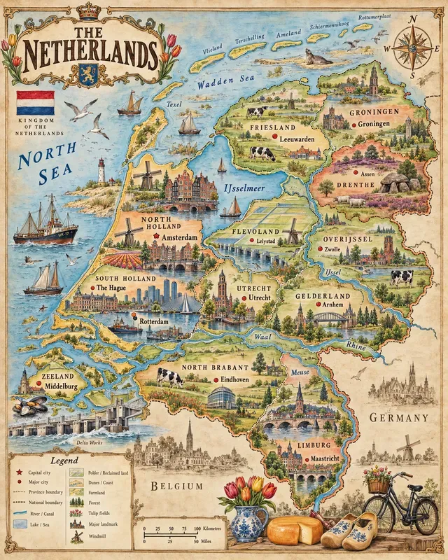 Vintage Illustrated Educational Map Gens