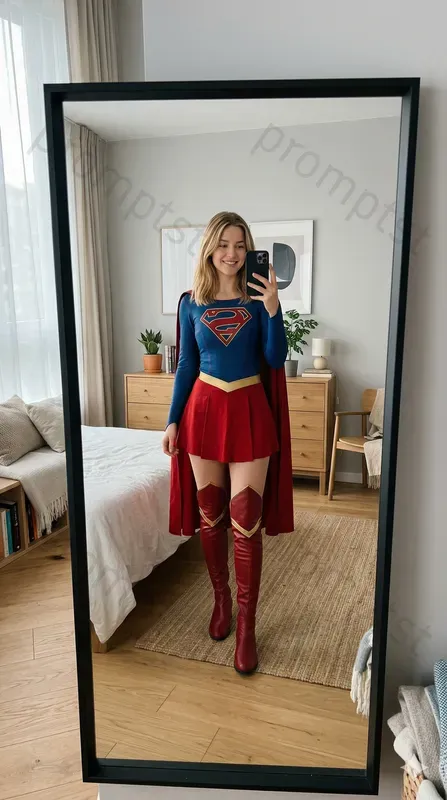 Female Superhero Cosplay Mirror Selfies