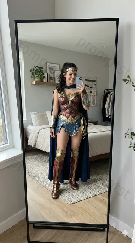Female Superhero Cosplay Mirror Selfies