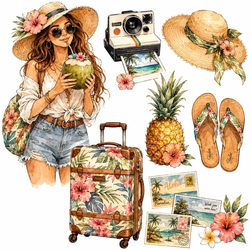 Whimsical Summer Travel Cliparts