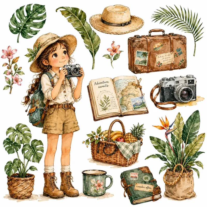 Whimsical Summer Travel Cliparts