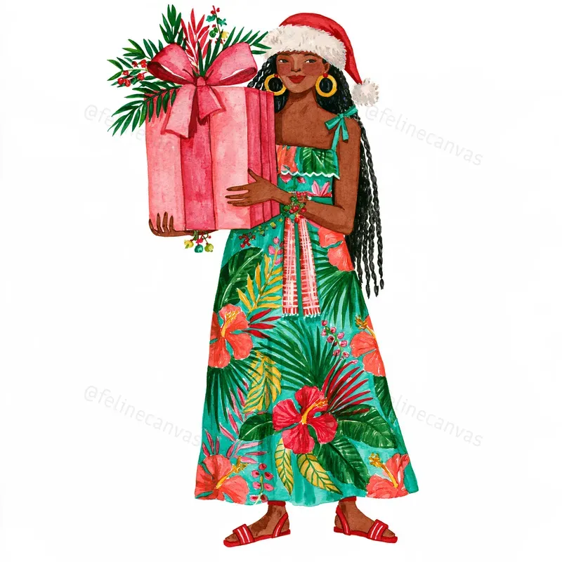 Tropical Christmas Watercolor Clipart