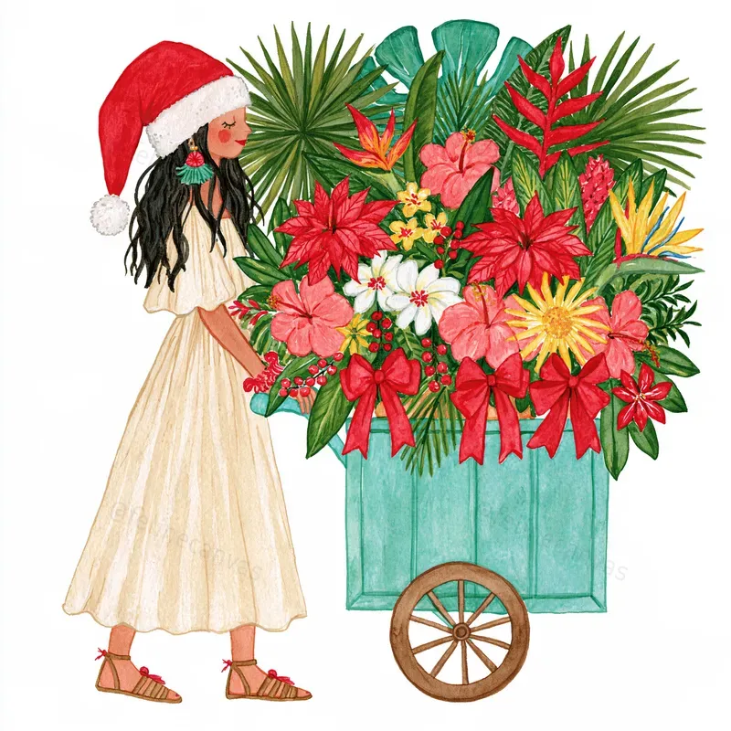 Tropical Christmas Watercolor Clipart