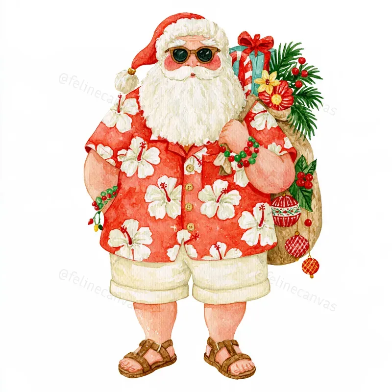 Tropical Christmas Watercolor Clipart