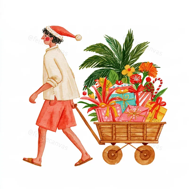 Tropical Christmas Watercolor Clipart
