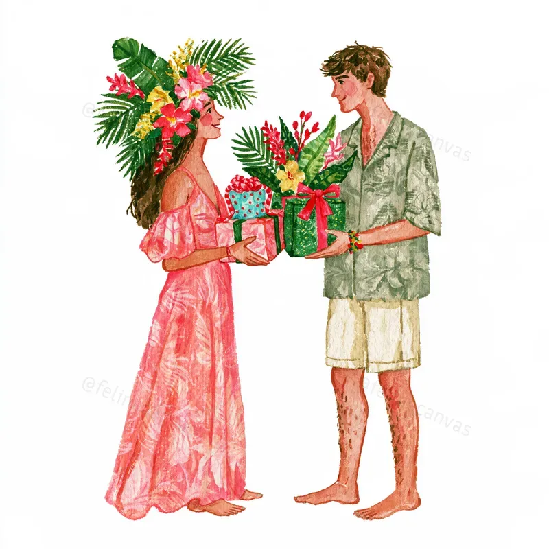 Tropical Christmas Watercolor Clipart