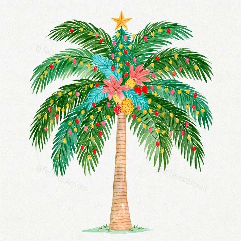 Tropical Christmas Watercolor Clipart