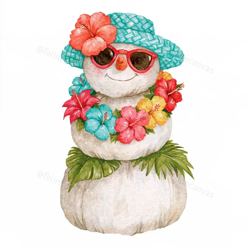 Tropical Christmas Watercolor Clipart