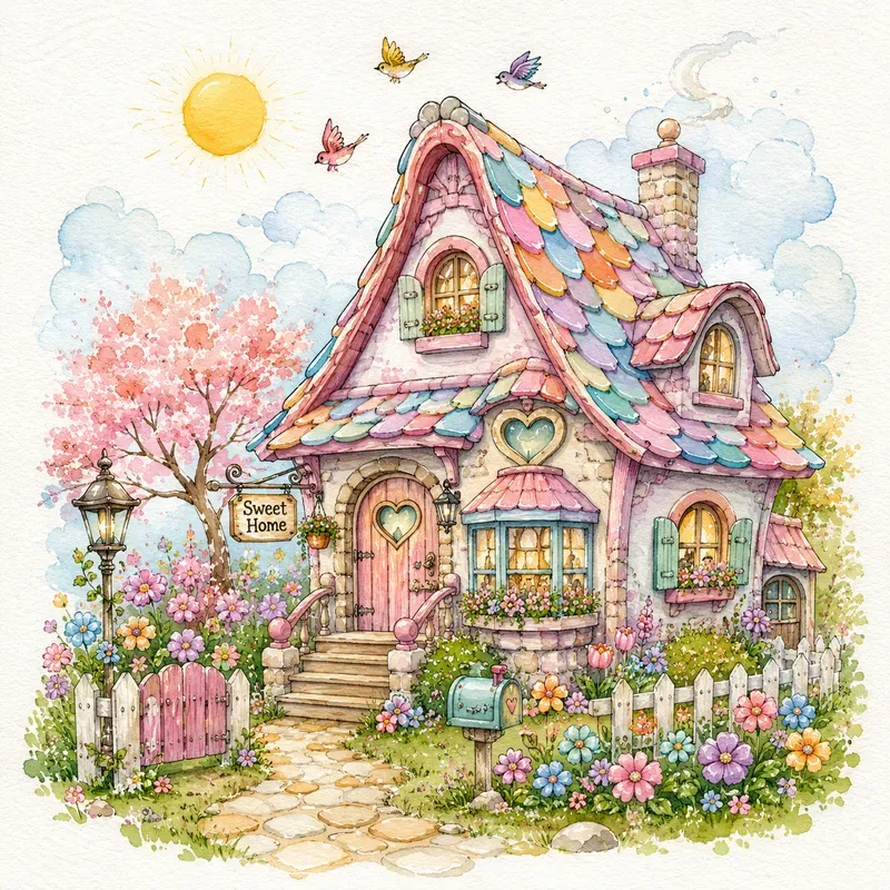 Whimsical Fairytale Cottage Art