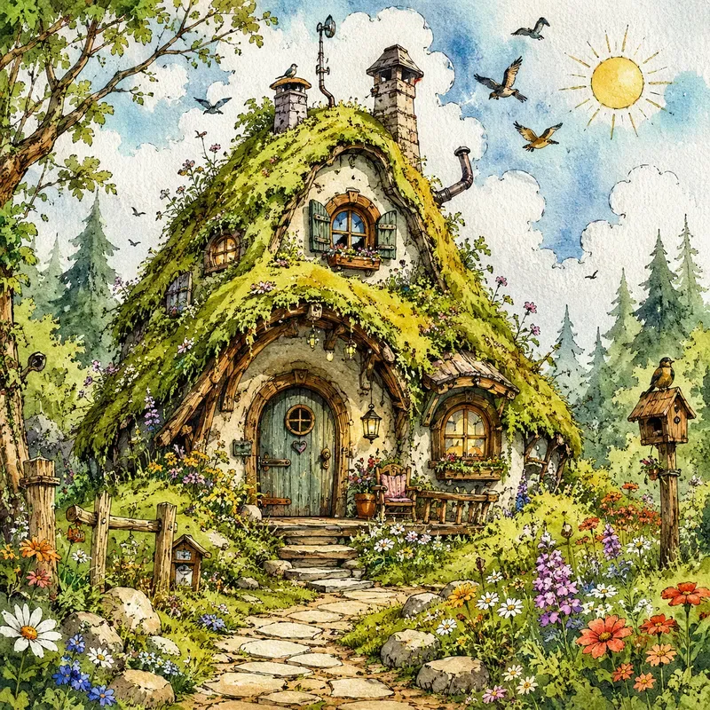 Whimsical Fairytale Cottage Art