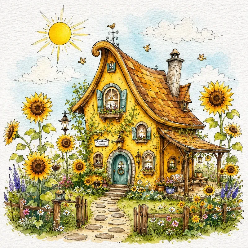 Whimsical Fairytale Cottage Art