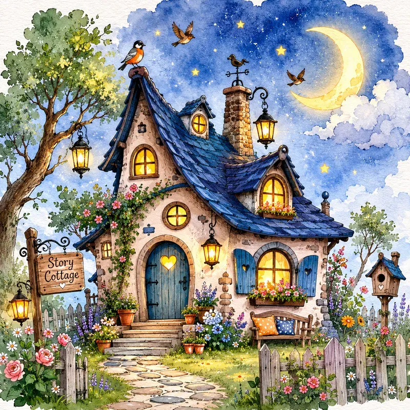 Whimsical Fairytale Cottage Art