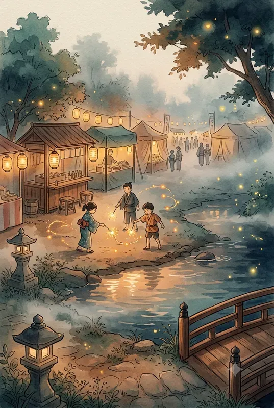 Cinematic Japanese Scene Watercolors