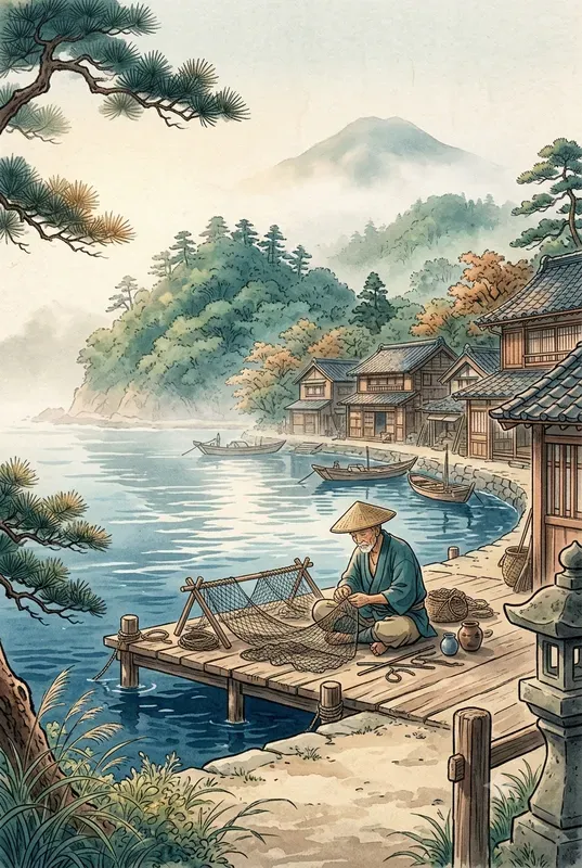 Cinematic Japanese Scene Watercolors