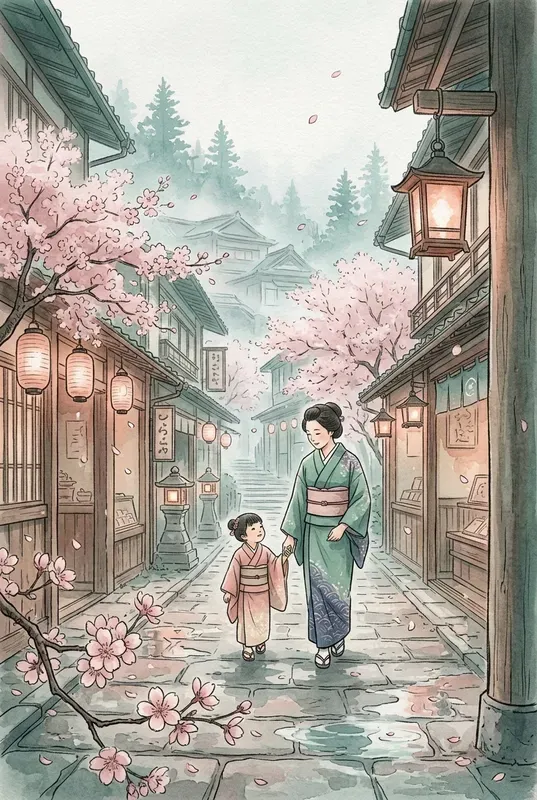 Cinematic Japanese Scene Watercolors